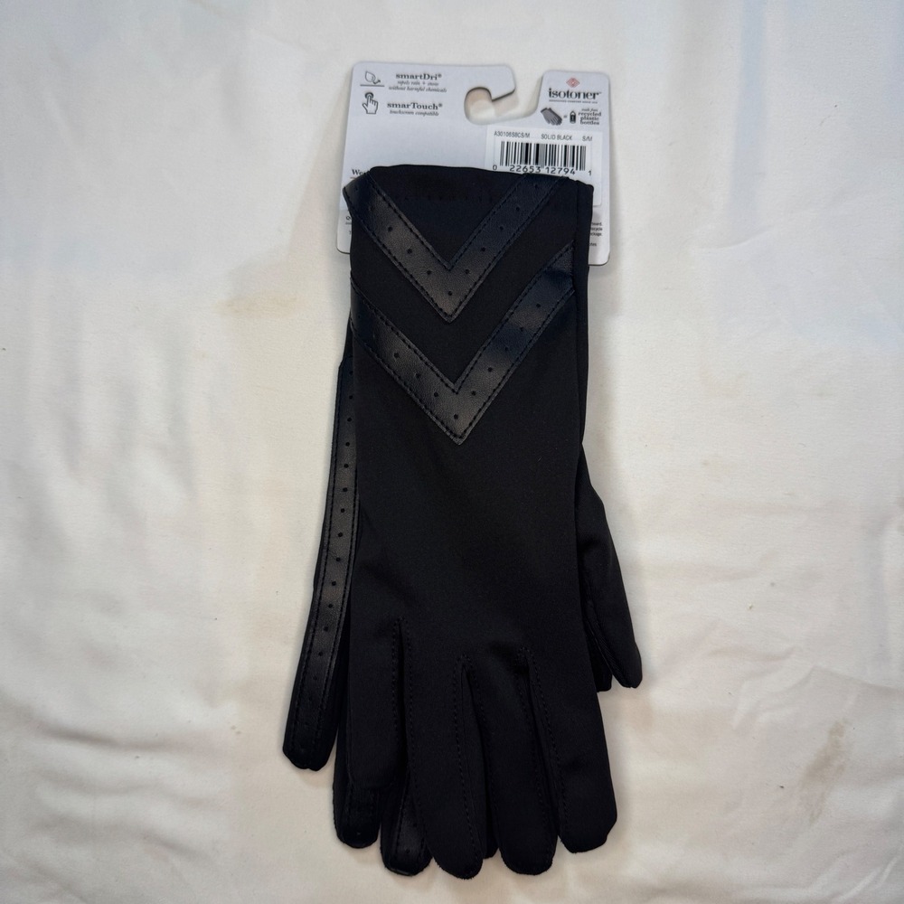 Isotoner smartDri smartTouch Gloves Black Chevron Trim Women's S/M - Picture 3 of 4